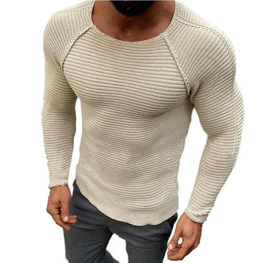 Pull décontracté à col rond et manches raglan pour homme de couleur unie