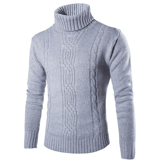 Pull basique en tricot torsadé à col roulé pour homme
