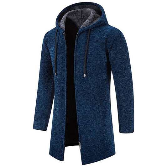 Cardigan Homme Mi-Long Polaire Rembourré Zippé à Capuche